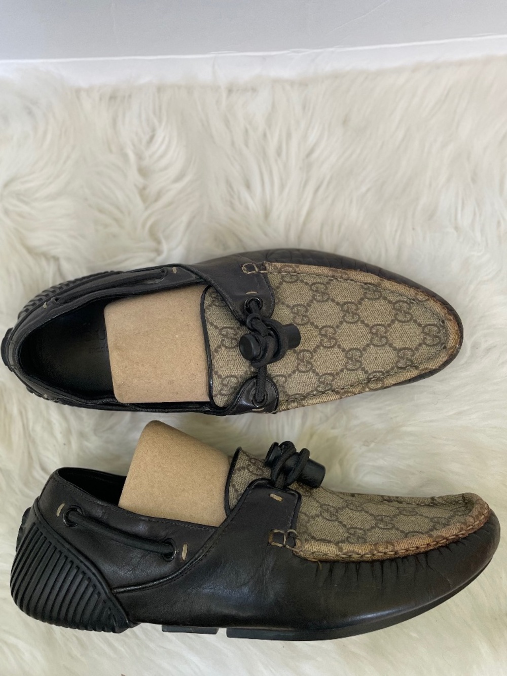 Gucci Monogram Authentic Canvas Loafers, Size 8.5